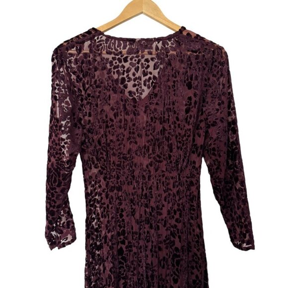 Vintage 1990s Caren Joy Burgundy Laser Cut Floral Velvet Witch Sheer Maxi Dress - Picture 6 of 7